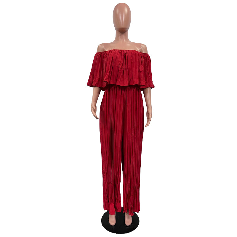Plus Size Women's Ruffle Jumpsuit with Wide Leg Pants