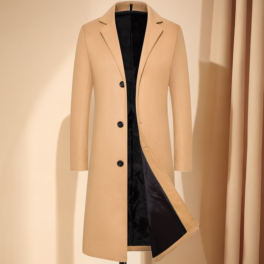 Men's Mid-Length Thickened Woolen Windbreaker Coat