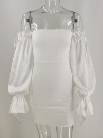 Summer New Sexy Off-Shoulder Bodycon Dress with Lantern Sleeves