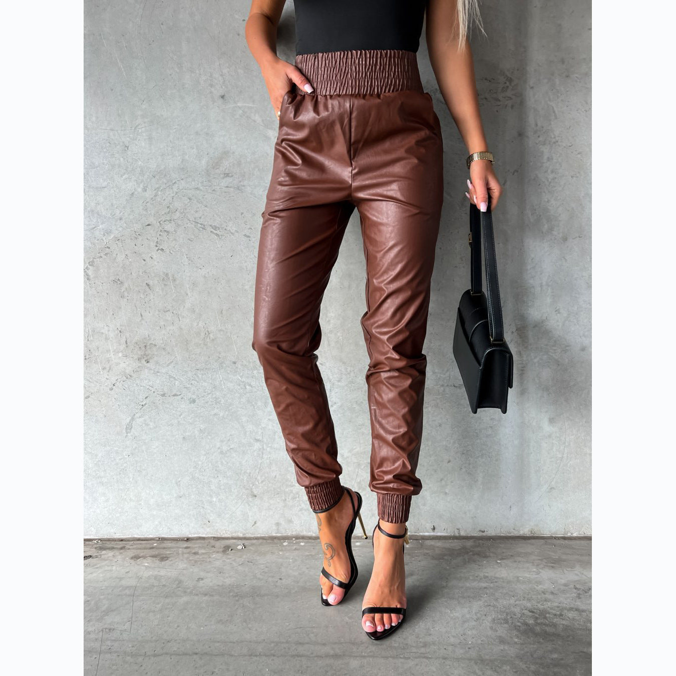 Trendy 2022 Women's Casual Leather Pants with Waist Design