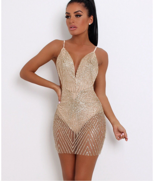 Sequin Backless Dress with Spaghetti Straps