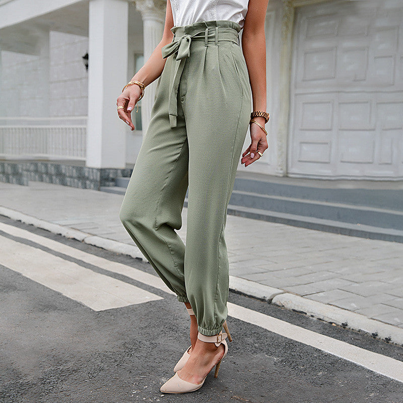 Women's High Waist Pocket Casual Trousers