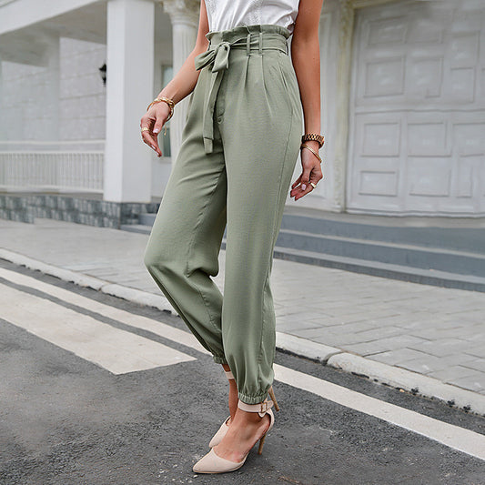 Women's High Waist Pocket Casual Trousers