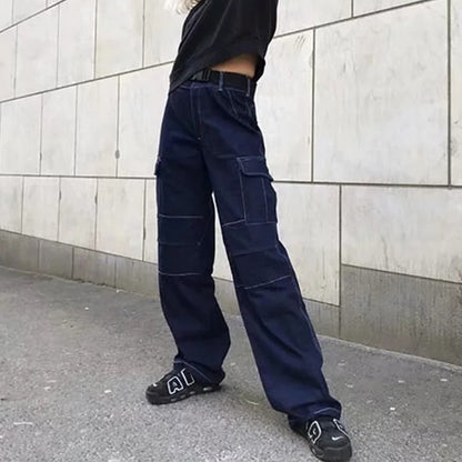 High-Waisted Loose Fit Women's Cargo Denim Pants
