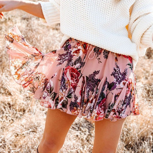 Elegant Floral Ruffled Chiffon Skirt for Women