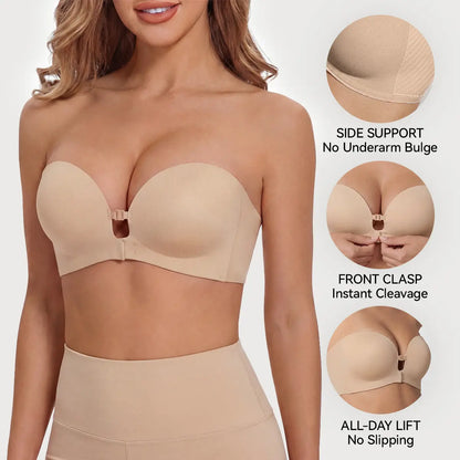 LUCKMEEY Womens Strapless Front Closure Bra Push up Padded Add Cup Non Slip Wireless Supportive Seamless Comfortable Tube Jelly Bra a B C Cup#Summerwins#Tiktokshopdealsforyoudays