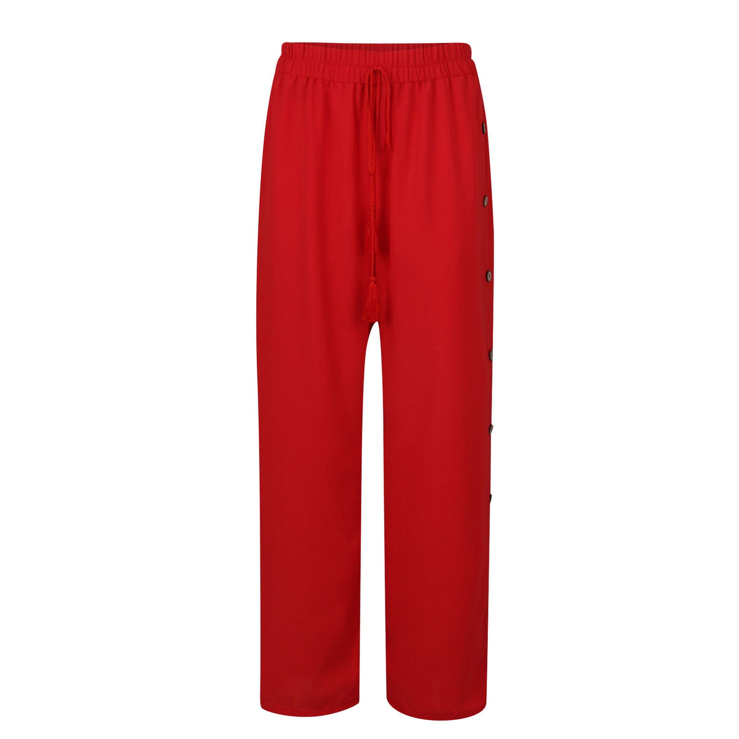 Plus Size Boho Wide Leg Drawstring Pants with Buttons
