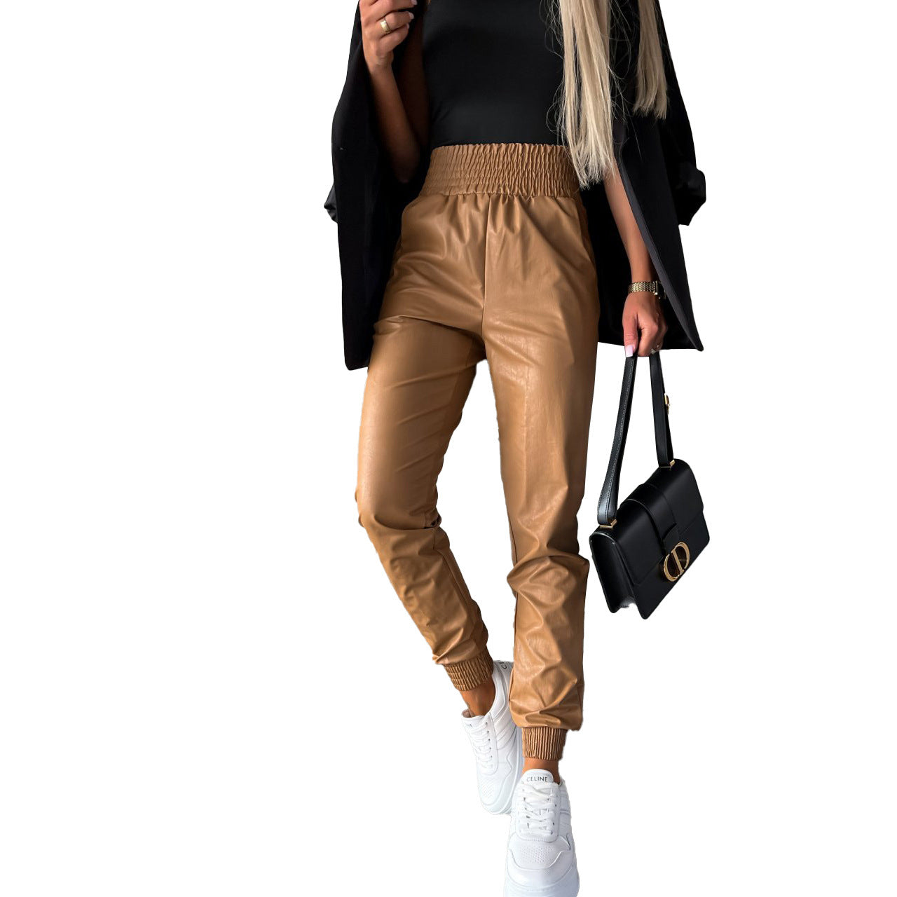 Trendy 2022 Women's Casual Leather Pants with Waist Design