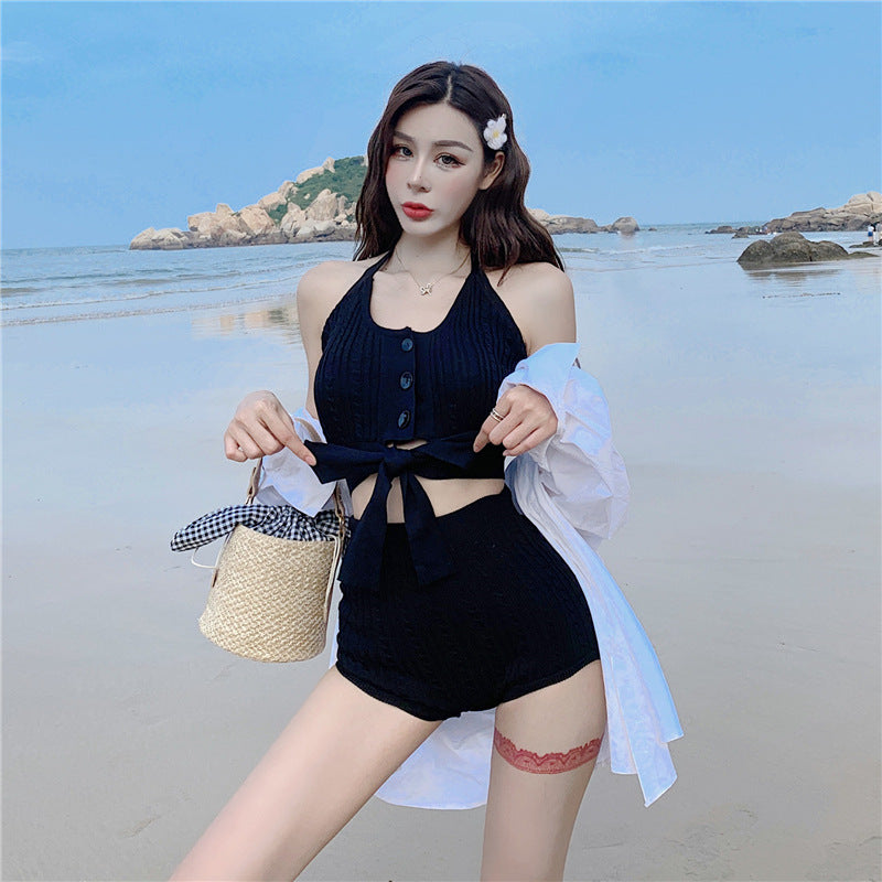Women's Two-Piece Swimwear Set with Tie-Braided Neck