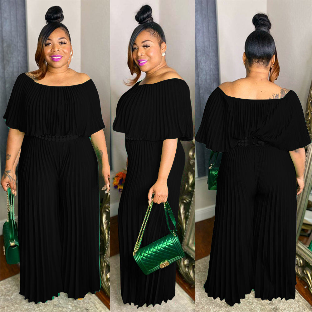 Plus Size Women's Ruffle Jumpsuit with Wide Leg Pants