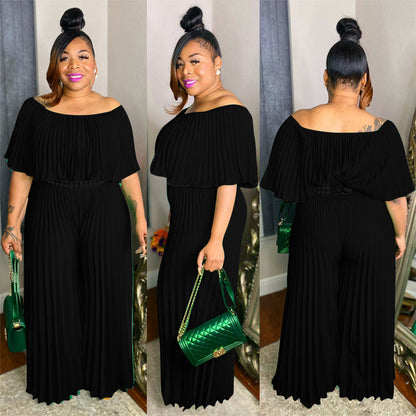 Plus Size Women's Ruffle Jumpsuit with Wide Leg Pants