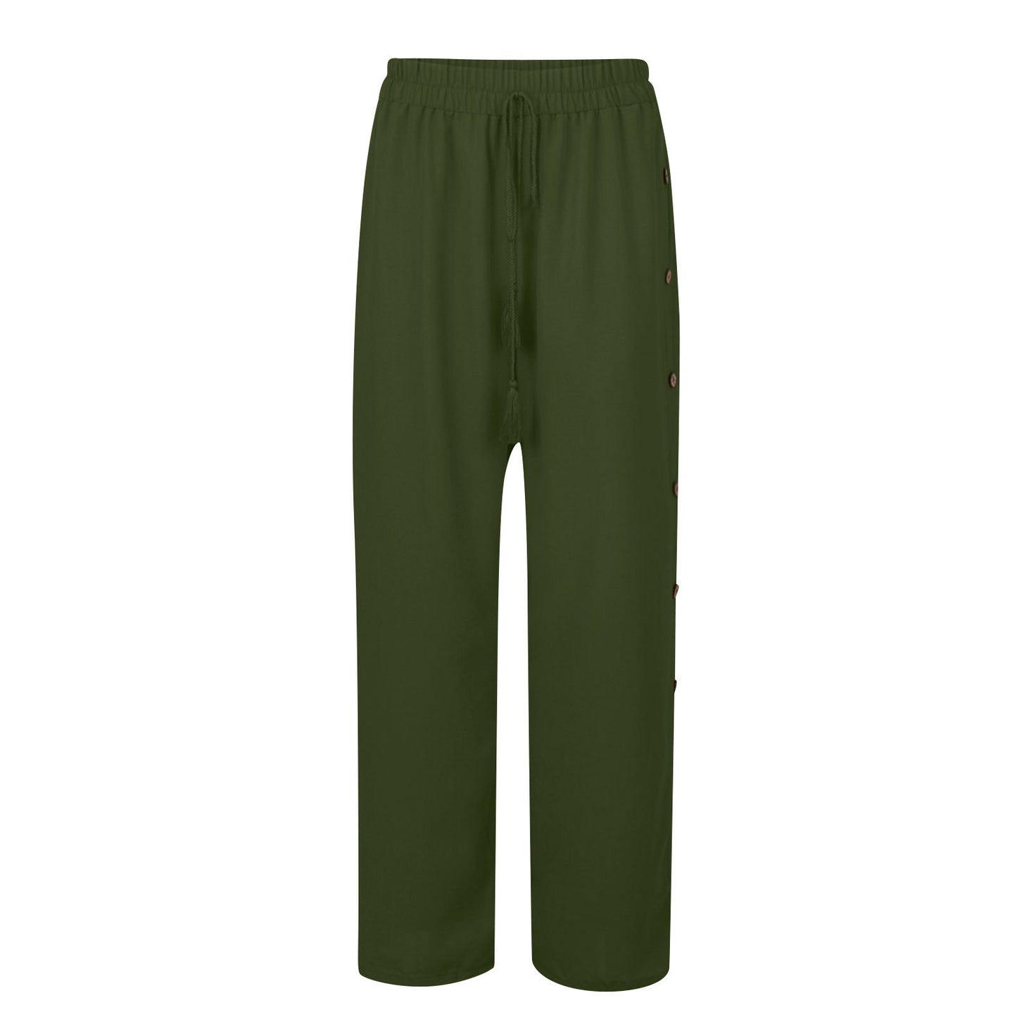 Plus Size Boho Wide Leg Drawstring Pants with Buttons