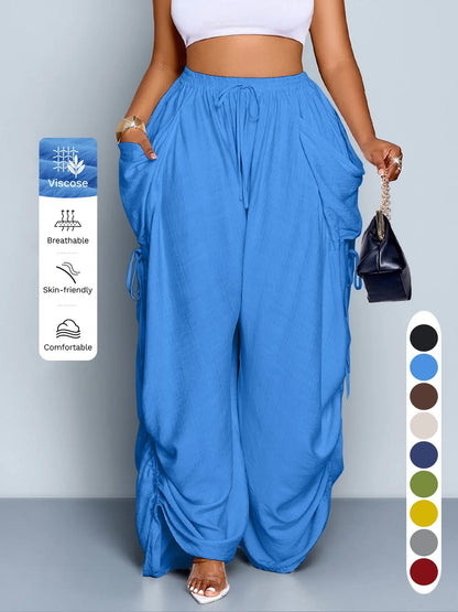 Women'S Casual Loose-Fit Wide Leg Pants, All-Season Woven Fabric, Long Plain Design, Daily Commute & Vacation Wear