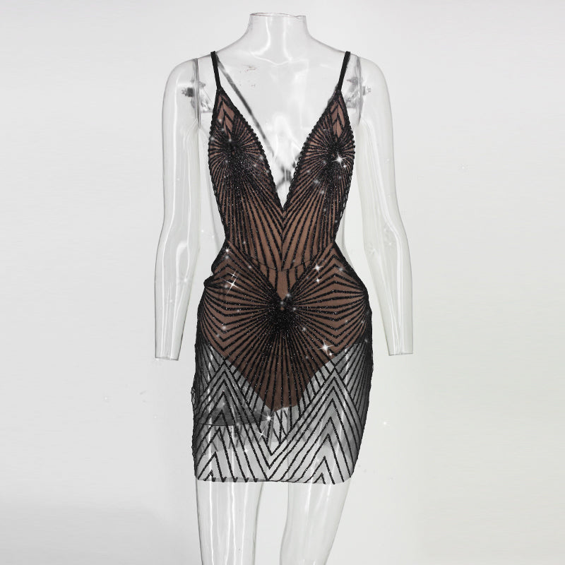 Sequin Backless Dress with Spaghetti Straps
