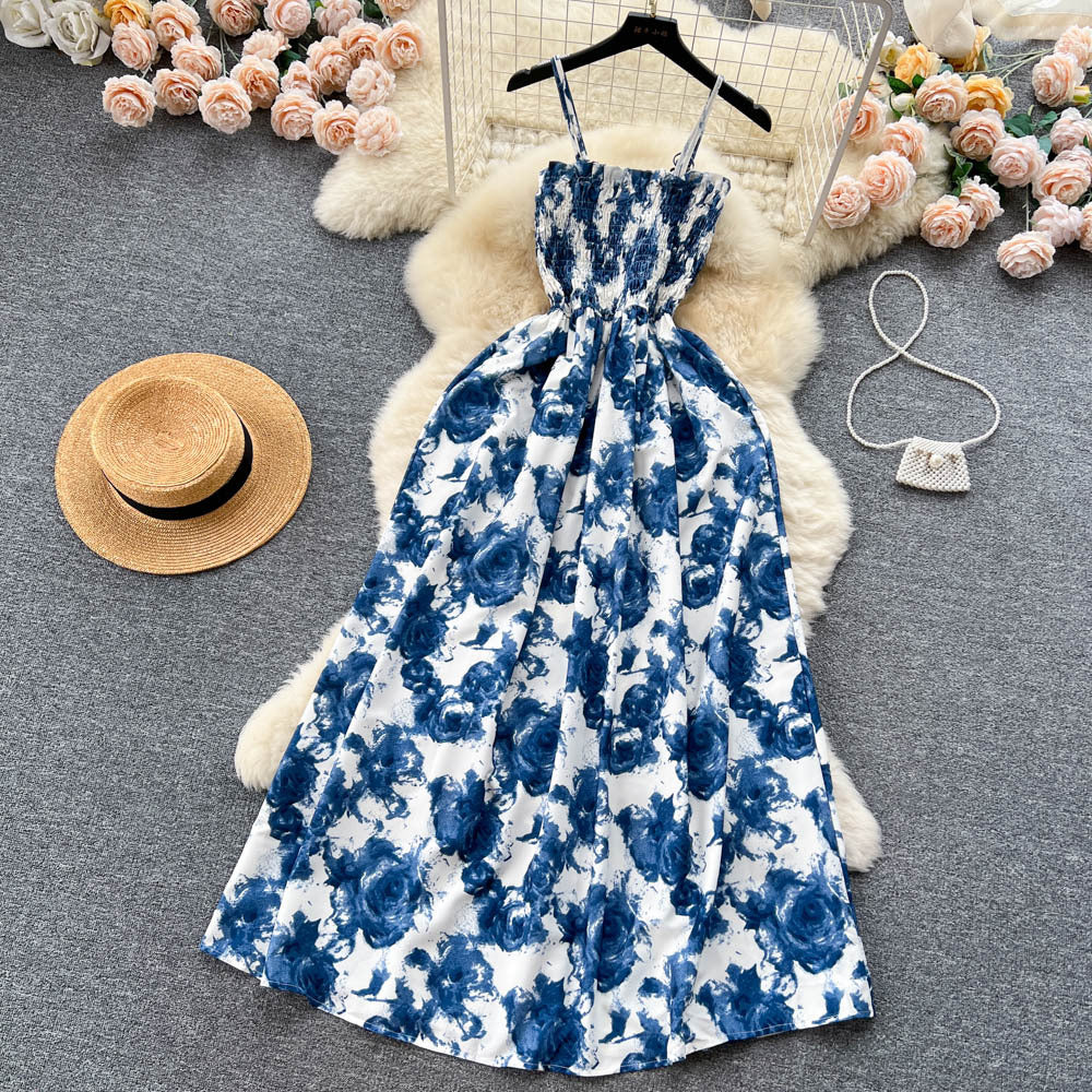 French Vintage Floral Strap Dress for Women