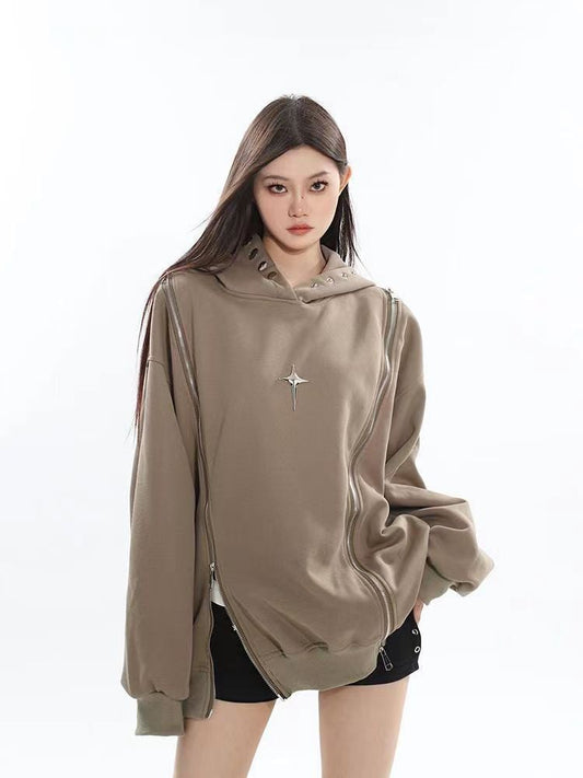 American Retro Women’s Hooded Sweater with Zipper