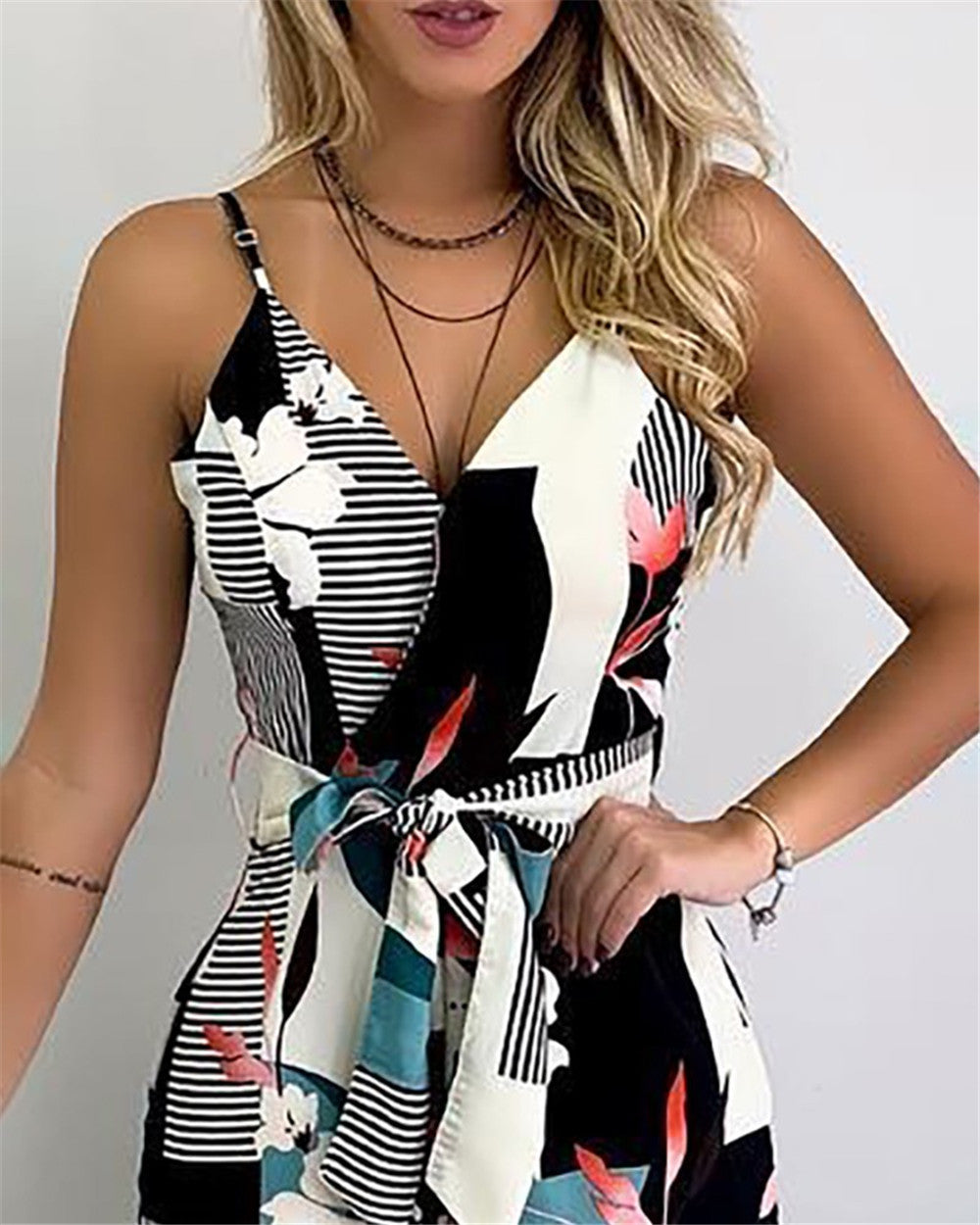 Printed Jumpsuit with Sexy Straps and Wide Legs