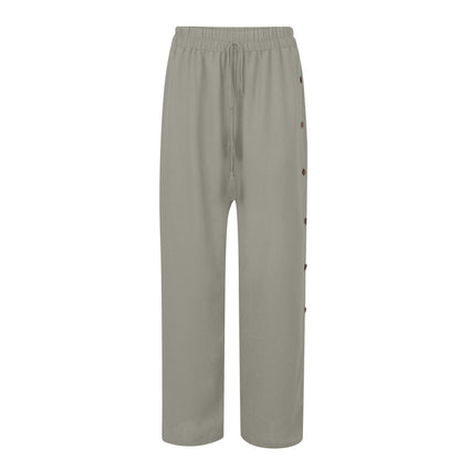 Plus Size Boho Wide Leg Drawstring Pants with Buttons