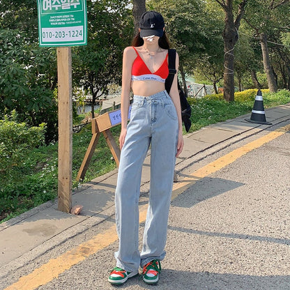 Irregular Wide Leg High Waist Straight Fit Jeans