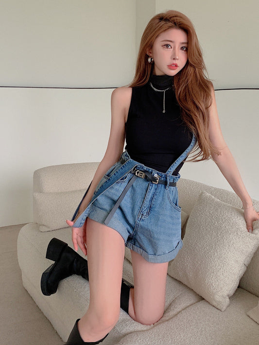 Women’s High Waist Strappy Loose Slim Jeans