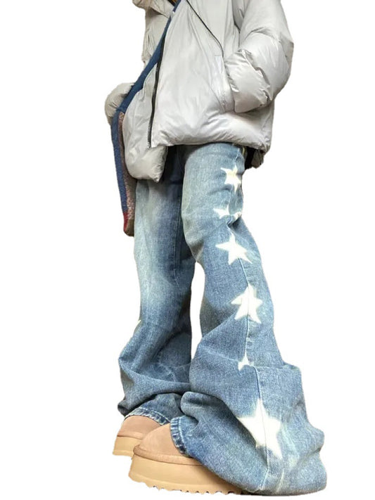 Printed Loose Fit Wide Leg Mop Jeans