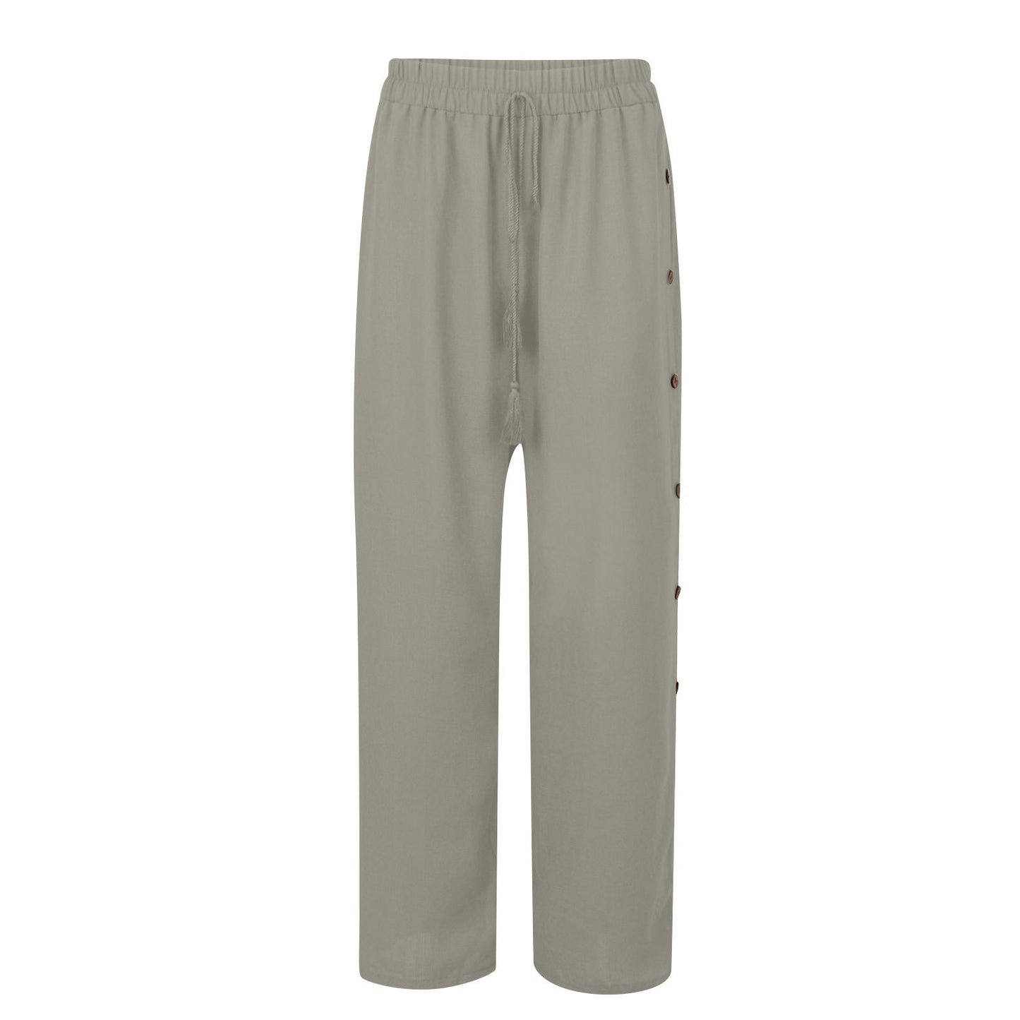 Plus Size Boho Wide Leg Drawstring Pants with Buttons