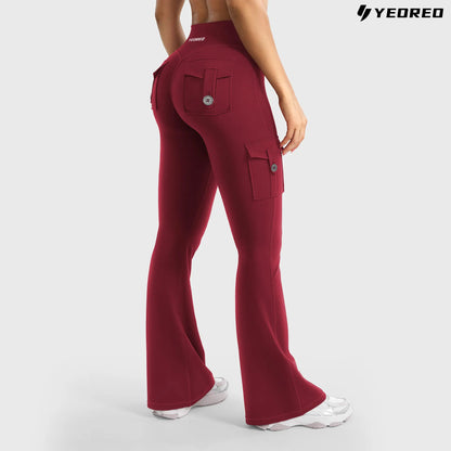YEOREO Coreflex Women'S Workout Flare Leggings with Pockets Hidden Scrunch High Waisted Cargo Gym Yoga No Front Seam Leggings Flared Joggers Fitness Outfit Camouflage Sports Pants 75% Nylon 25% Spandex