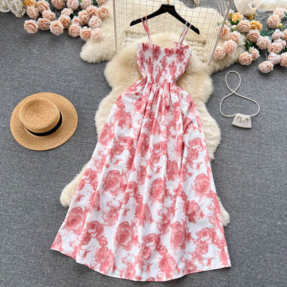 French Vintage Floral Strap Dress for Women