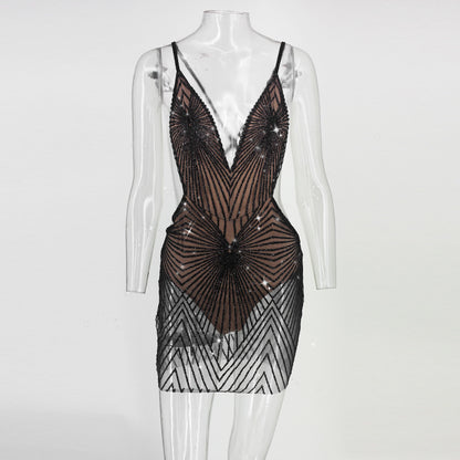 Sequin Backless Dress with Spaghetti Straps