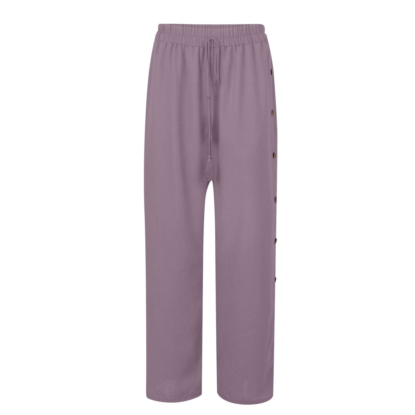 Plus Size Boho Wide Leg Drawstring Pants with Buttons