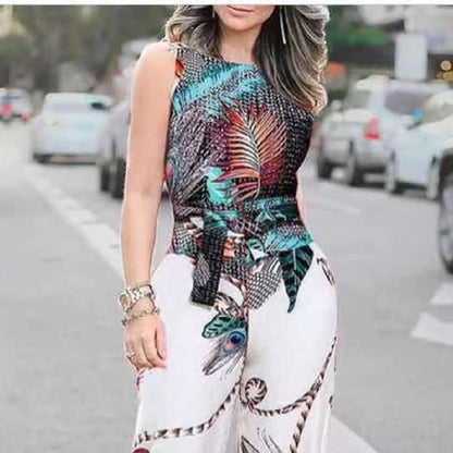 Women's Retro Printed Jumpsuit in Fashionable Style