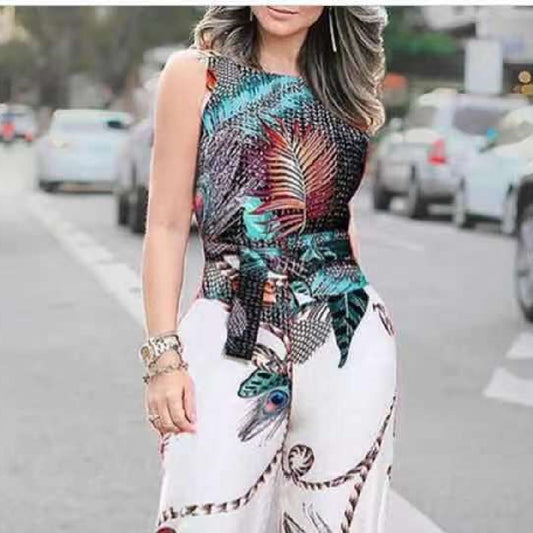 Women's Retro Printed Jumpsuit in Fashionable Style
