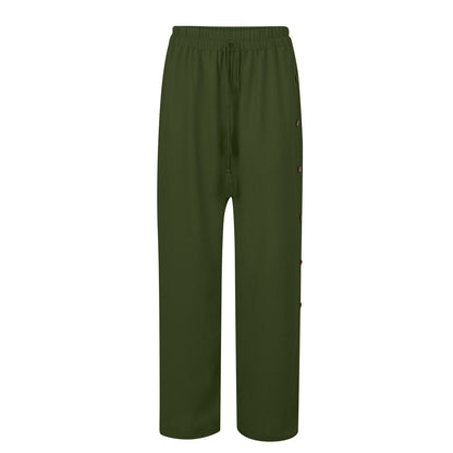 Plus Size Boho Wide Leg Drawstring Pants with Buttons