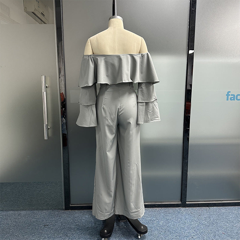 2023 Women's Stylish Off-Shoulder Ruffled Pants Set