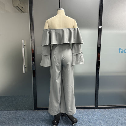 2023 Women's Stylish Off-Shoulder Ruffled Pants Set