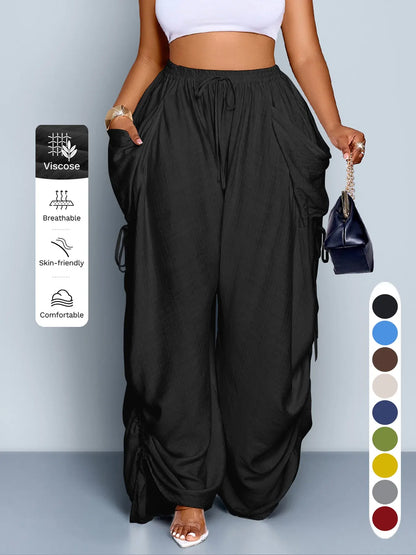 Women'S Casual Loose-Fit Wide Leg Pants, All-Season Woven Fabric, Long Plain Design, Daily Commute & Vacation Wear