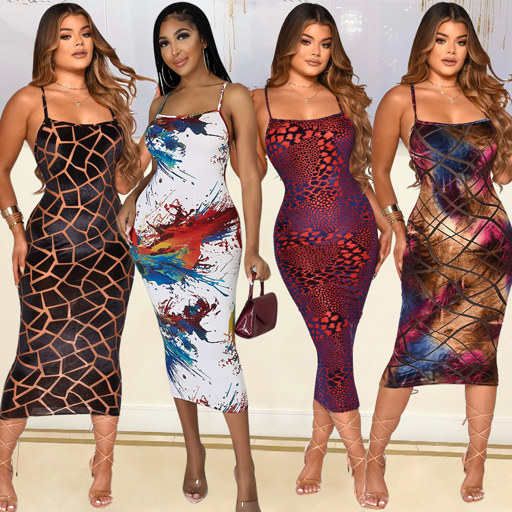 Floral Print Spaghetti-Strap One-Step Dress
