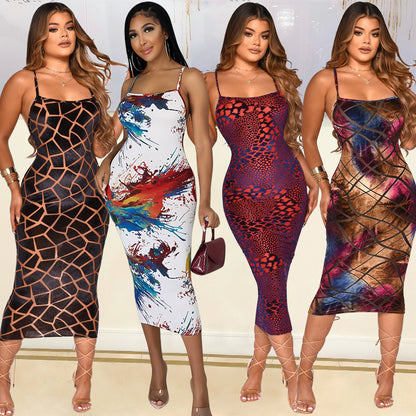 Floral Print Spaghetti-Strap One-Step Dress