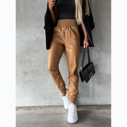 Trendy 2022 Women's Casual Leather Pants with Waist Design