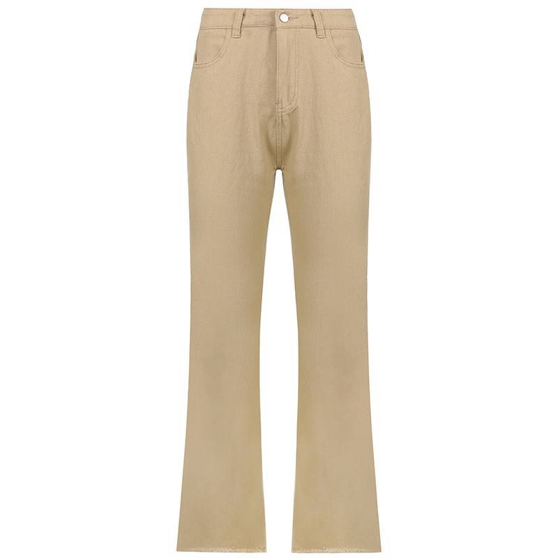 High Waist Wide Leg Straight Jeans with Slash Pockets