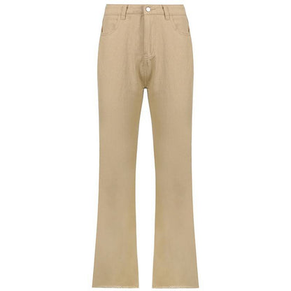 High Waist Wide Leg Straight Jeans with Slash Pockets
