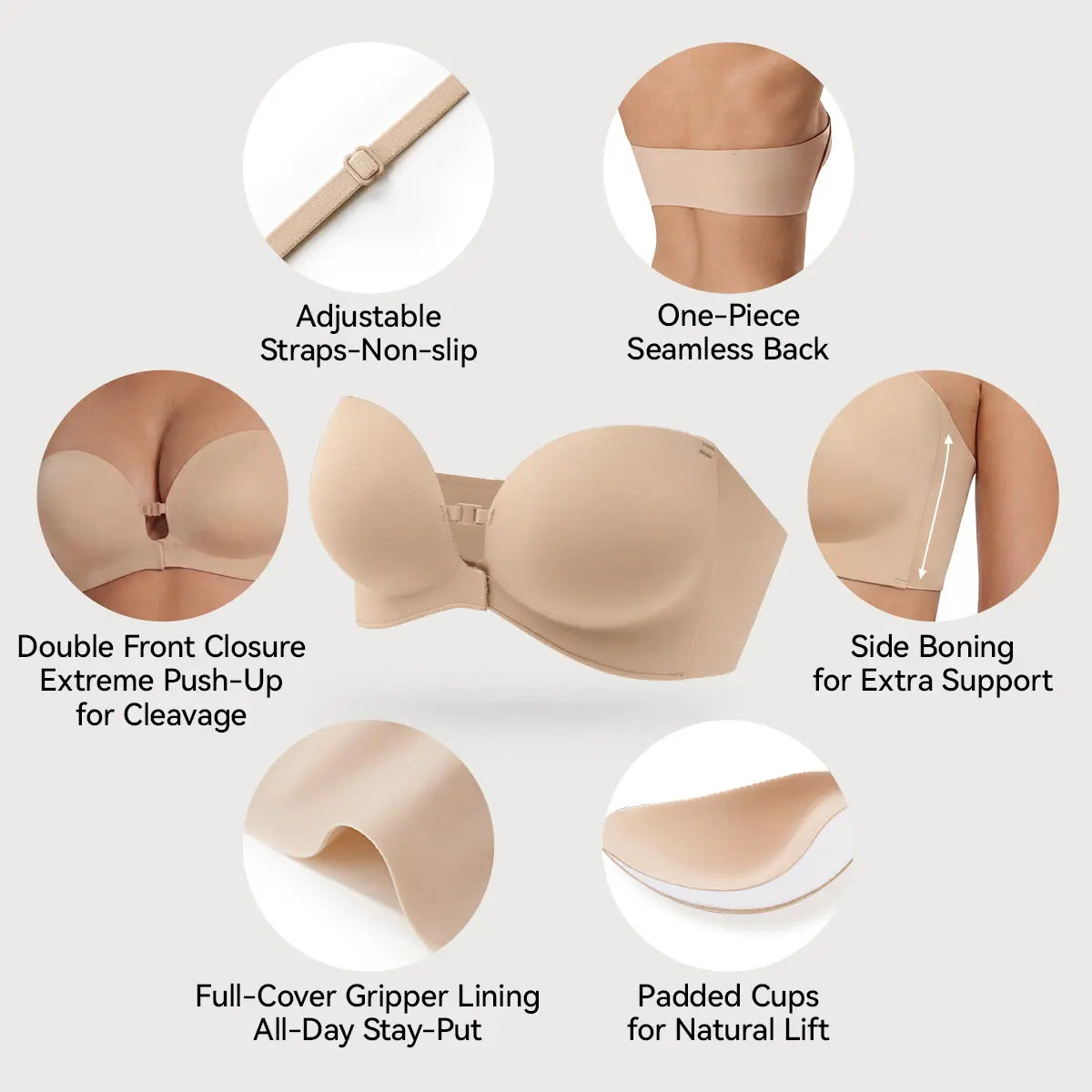 LUCKMEEY Womens Strapless Front Closure Bra Push up Padded Add Cup Non Slip Wireless Supportive Seamless Comfortable Tube Jelly Bra a B C Cup#Summerwins#Tiktokshopdealsforyoudays