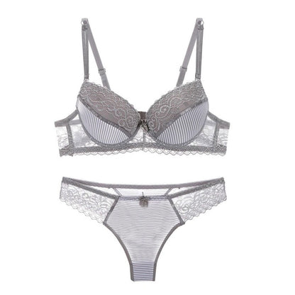 Lace Striped Lingerie Set with Bra and Panties