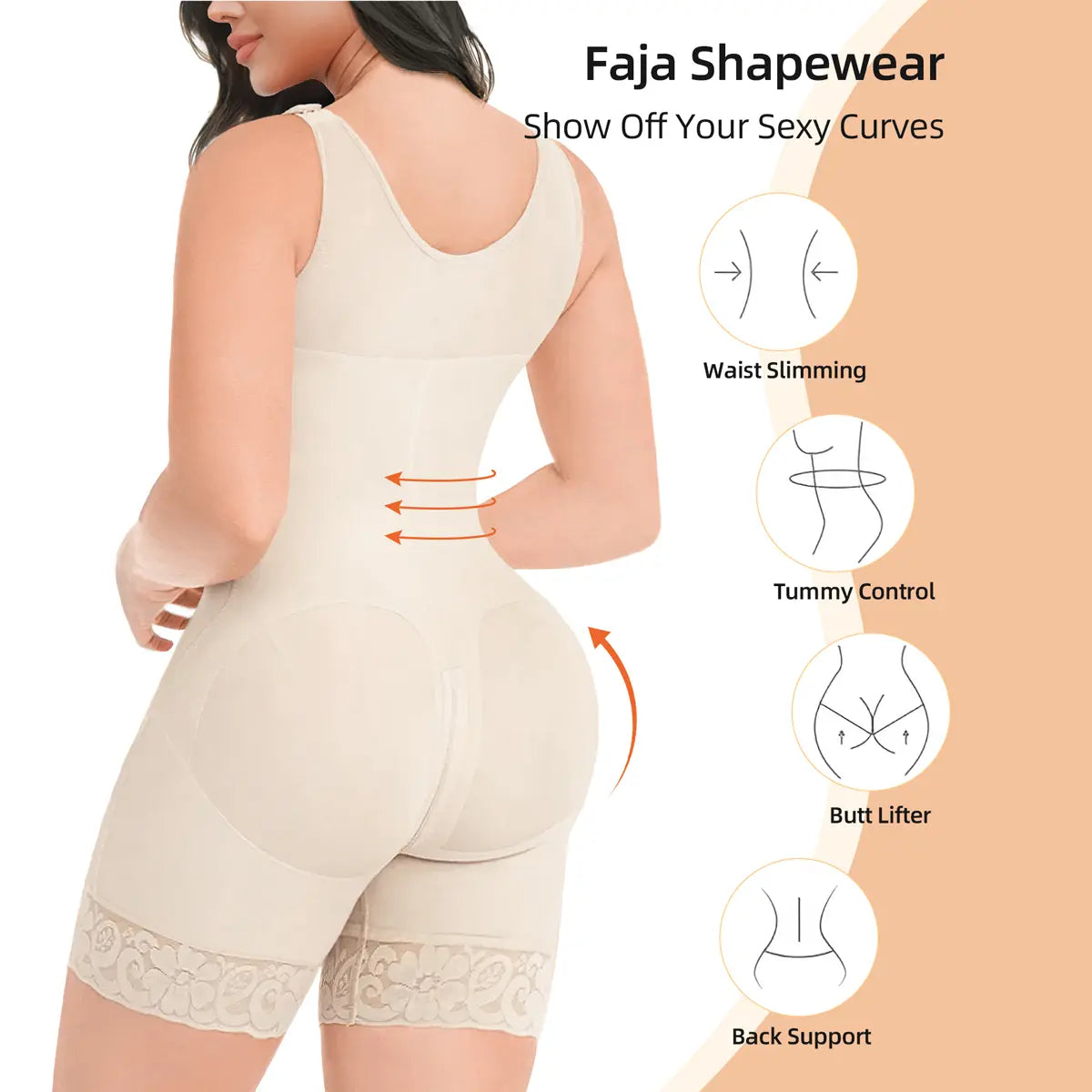 YIANNA Fajas Colombianas Shapewear for Women Tummy Control Full Shapewear Butt Lifter with Hooks Closure