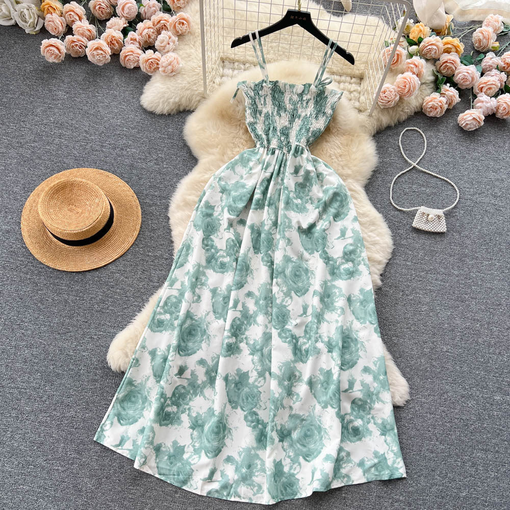 French Vintage Floral Strap Dress for Women