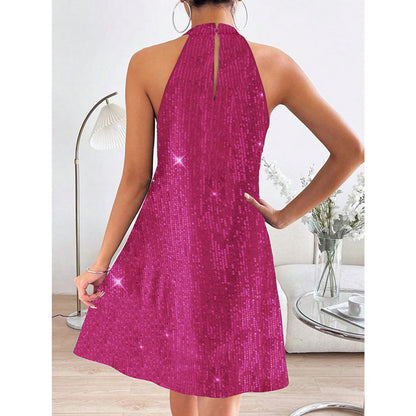 Elegant Women's Off-Shoulder Sequin Halter Dress