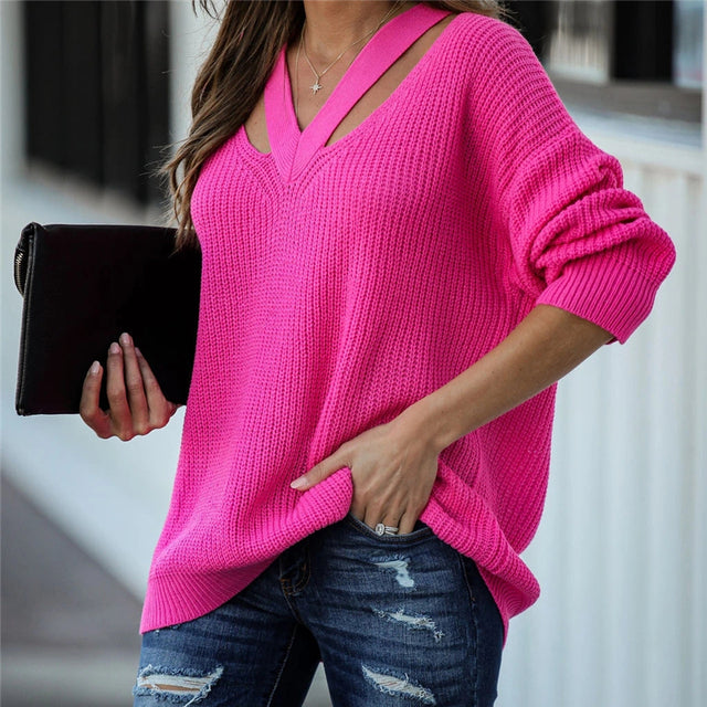 Elegant V-neck Long-Sleeved Women's Sweater