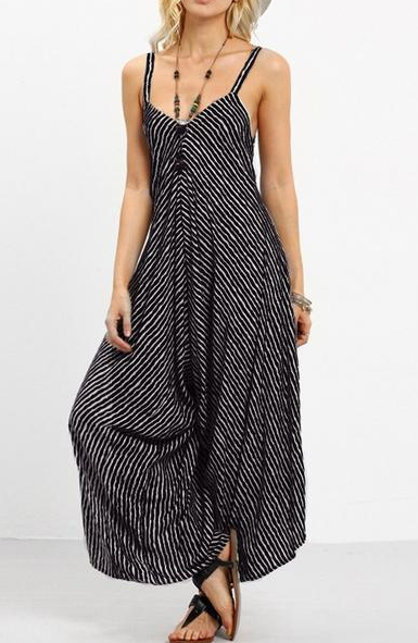 Striped Jumpsuit Dress with Spaghetti Straps