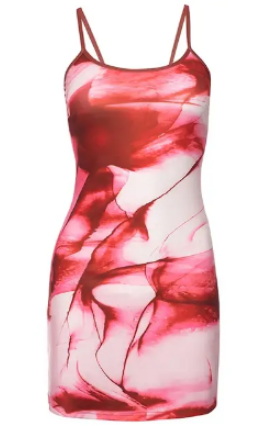 CUTENOVA Women's Red Ink Print Spaghetti Strap Dress