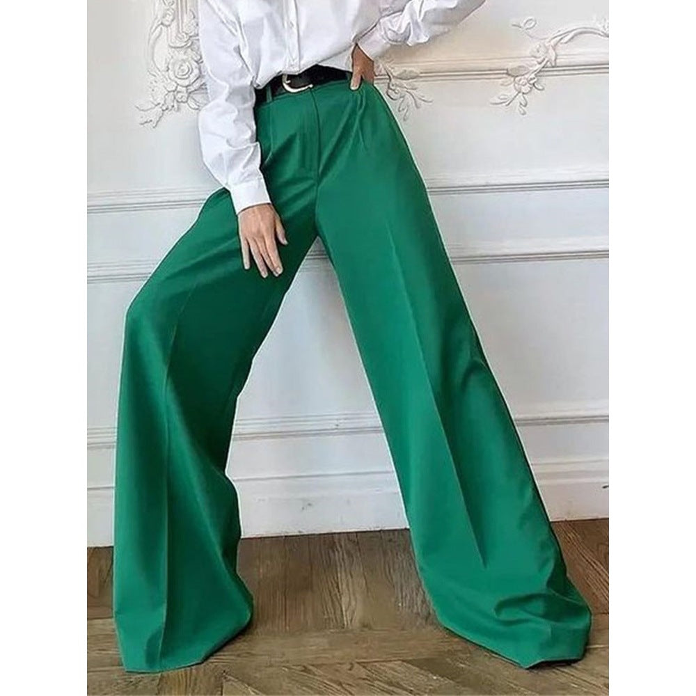 High-Waisted Solid Color Wide-Leg Pants for Women